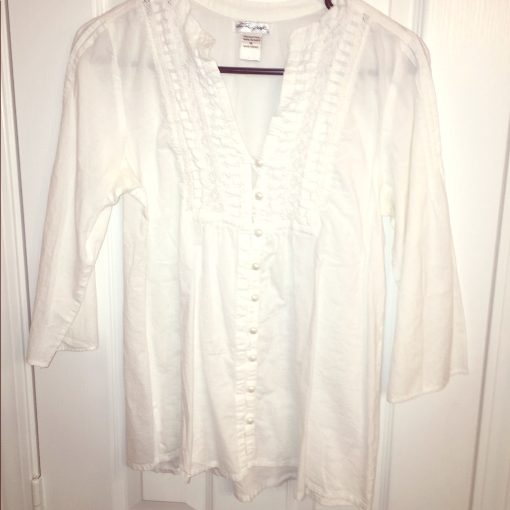 White Linen Shirt 3/4 Length Sleeves